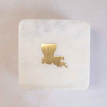 Load image into Gallery viewer, Louisiana Marble Coasters   White/Brass   4x4 Set of 4
