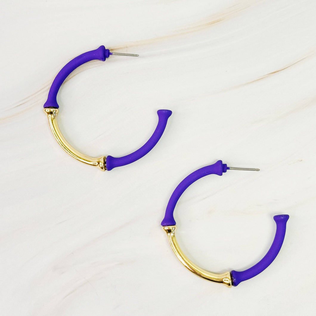 Purple and Gold Hoop Earrings