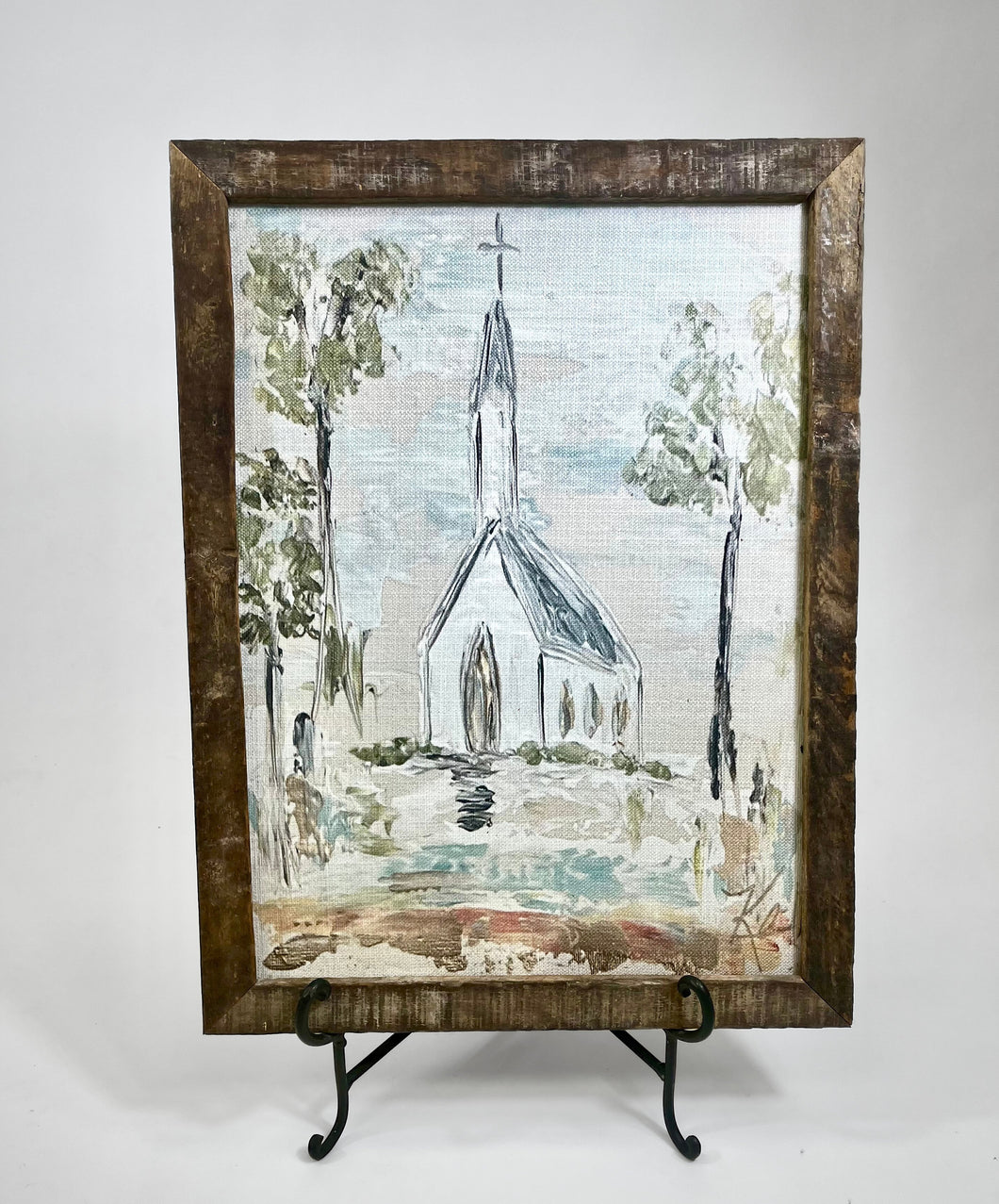 Church Painting  in Handmade Frame 18x24