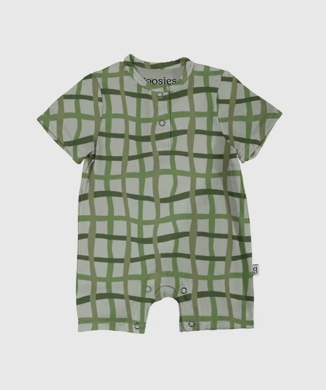 Henley Romper- Green Wavy Plaid