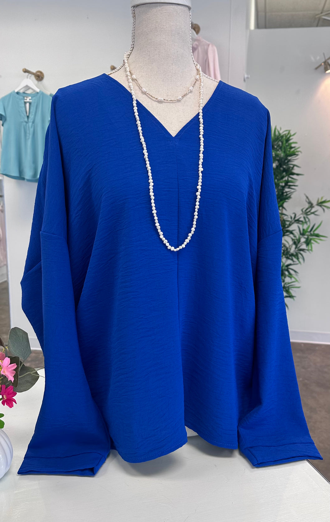 Solid Blouse V-Neck Long Sleeves