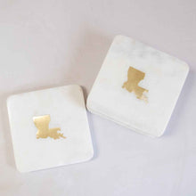 Load image into Gallery viewer, Louisiana Marble Coasters   White/Brass   4x4 Set of 4
