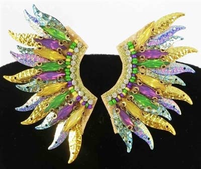 Gold, Green, and Purple Winged Mardi Gras Earring