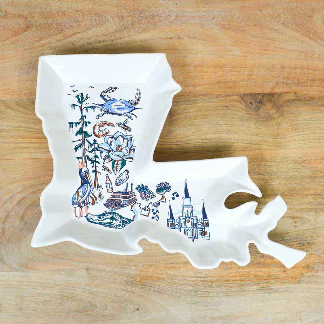 Louisiana Love State Shaped Platter    White/Multi   16