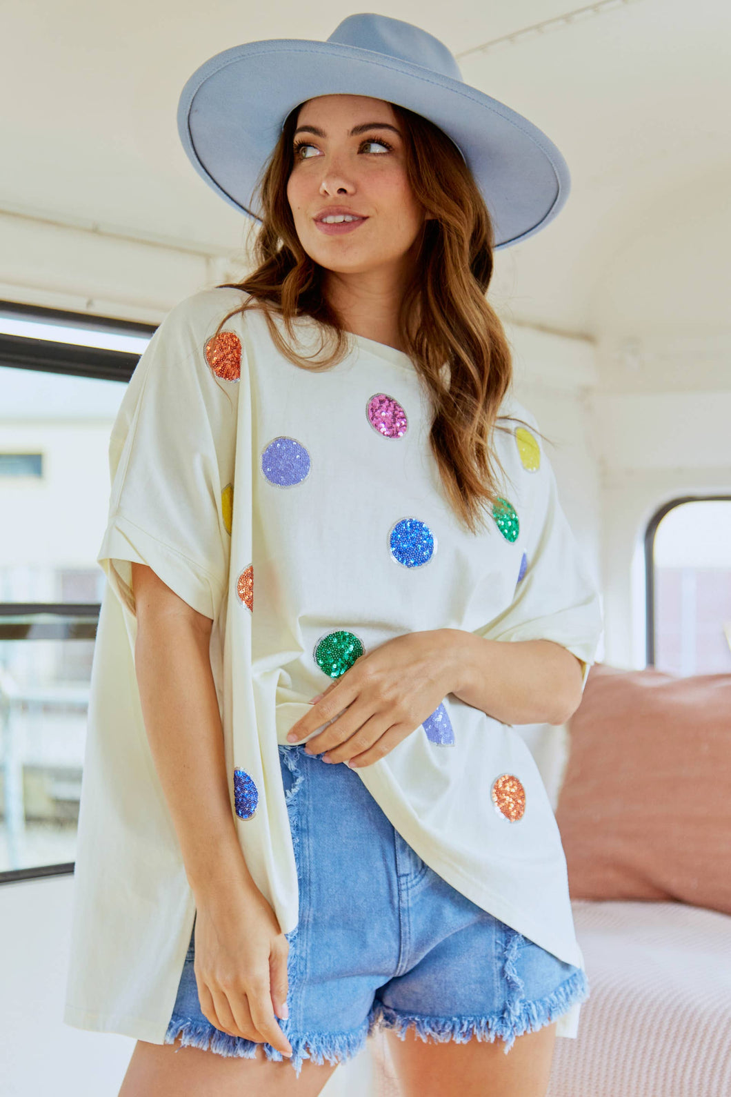 Multicolor Sequin Dot Patch Tee