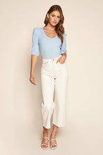 Load image into Gallery viewer, Lt. Blue Ribbed Puff Sleeve Top

