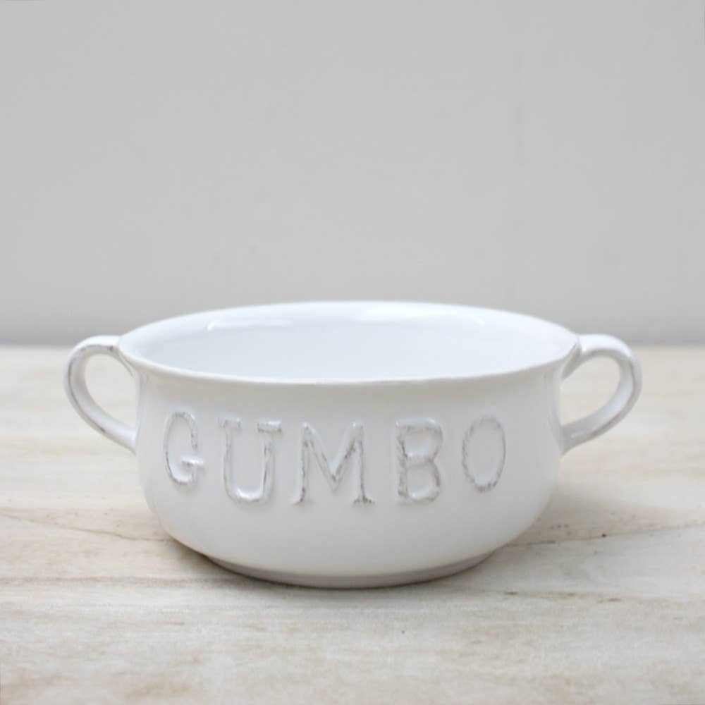 Gumbo Double Handle Bowl   Antique White   7x2.75x5.5