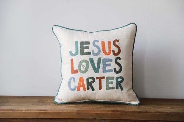 Custom Pillow | Jesus Loves Me Boy Name Pillow